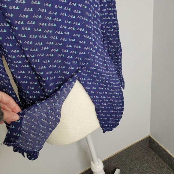 ANTHROPOLOGIE Maeve blouse Clara blue button‎ up split back bird shirt 4 - Picture 4 of 8